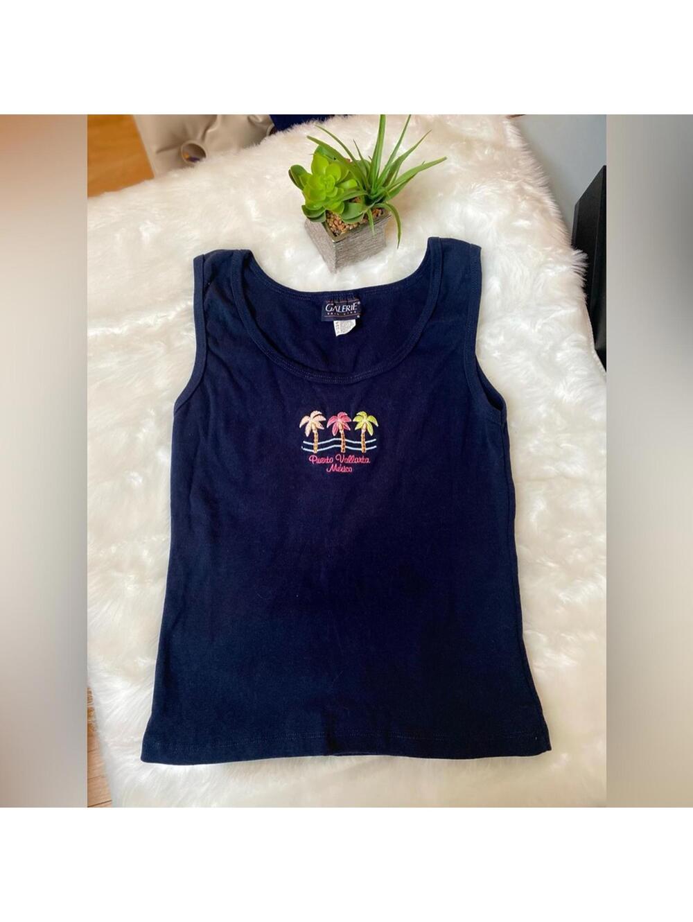 Puerto Vallarta Tank Top with Palm Tree Embroidery Medium